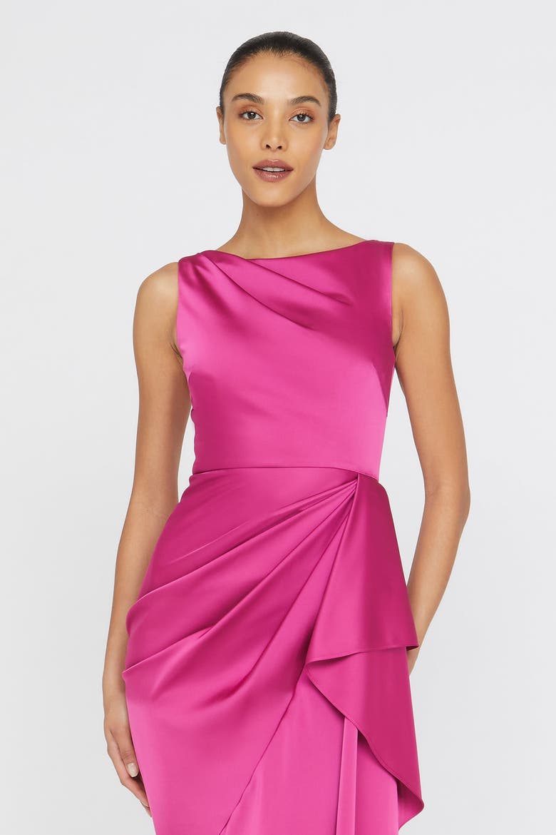 Harper Draped Wrap Bateau Neck Satin Faux Wrap Gown, Alternate, color, Shadow Rose