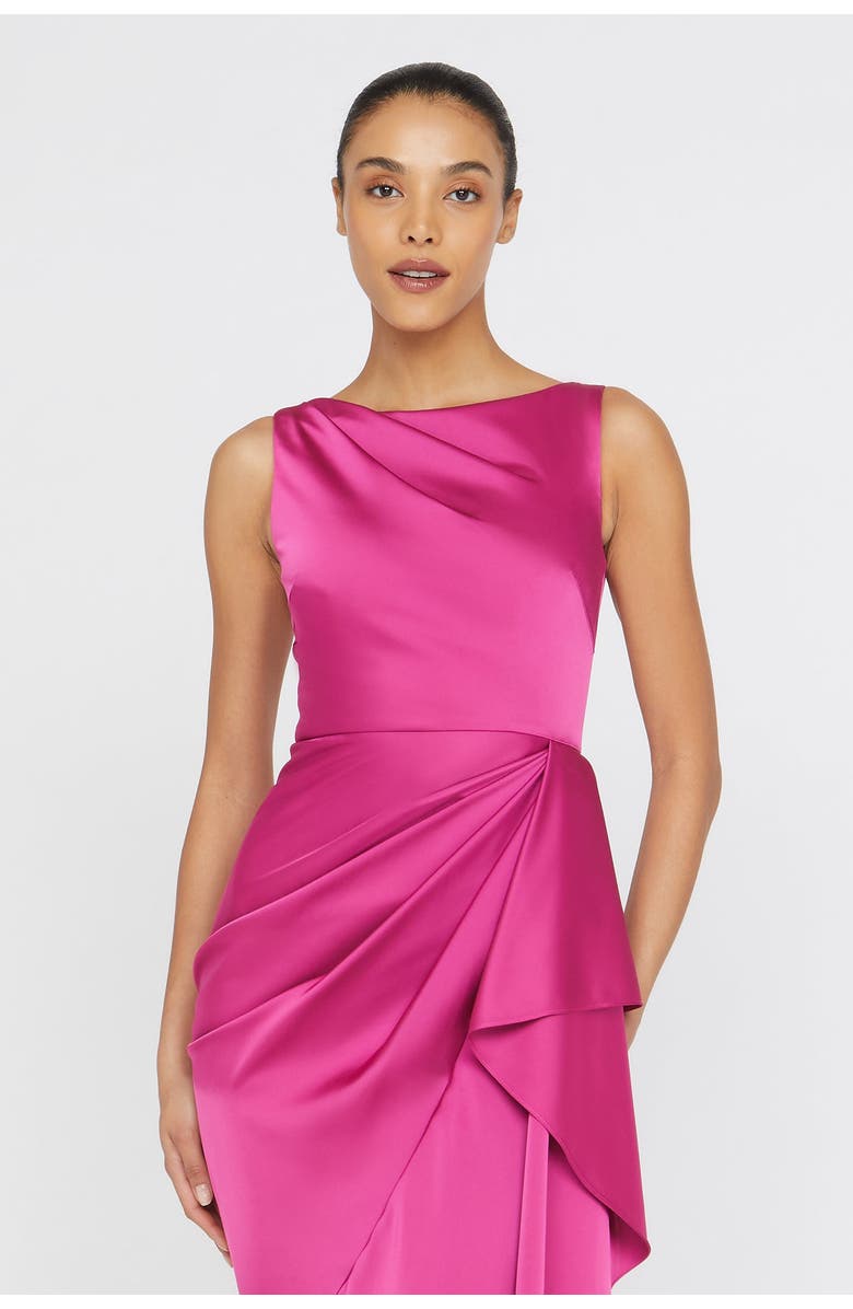 Theia Harper Draped Wrap Bateau Neck Satin Faux Wrap Gown, Alternate, color, Shadow Rose