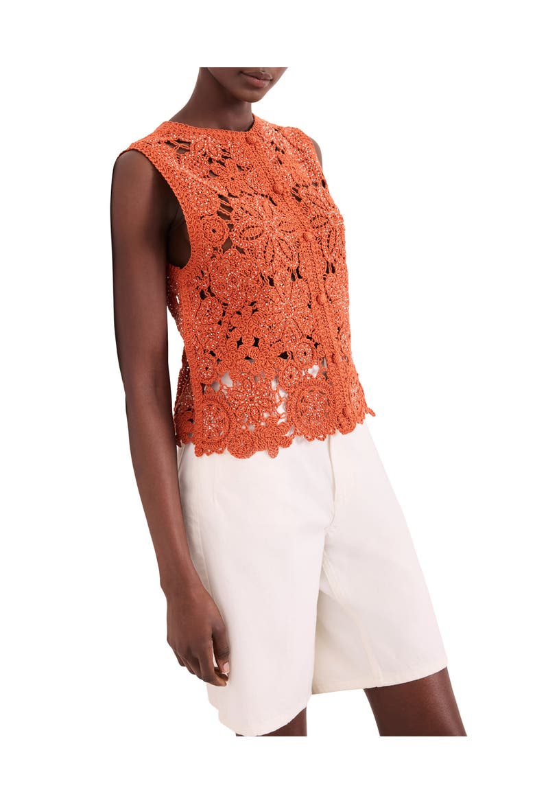 Cotton Blend Crochet Top, Alternate, color, Orange