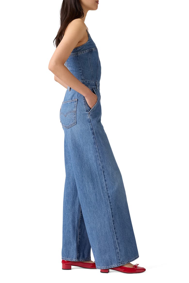 Bustier Zip Denim Jumpsuit, Alternate, color, VINTAGE VIBE