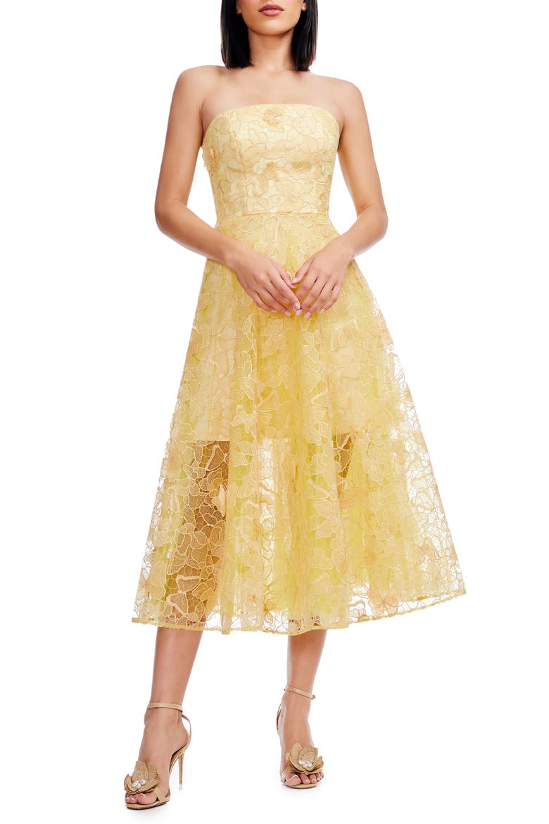dress the population butterfly Whimsical meets structured in the Carina With 3D butterfly details, a sculpted bustier bodice, and a flouncy ruffle hem, this tea-length silhouette brings playful romance to any occasion