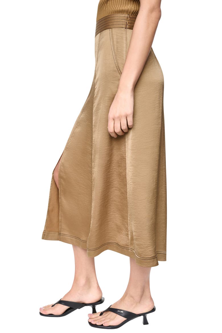 Satin Midi Skirt, Alternate, color, DUNE/ BLACK