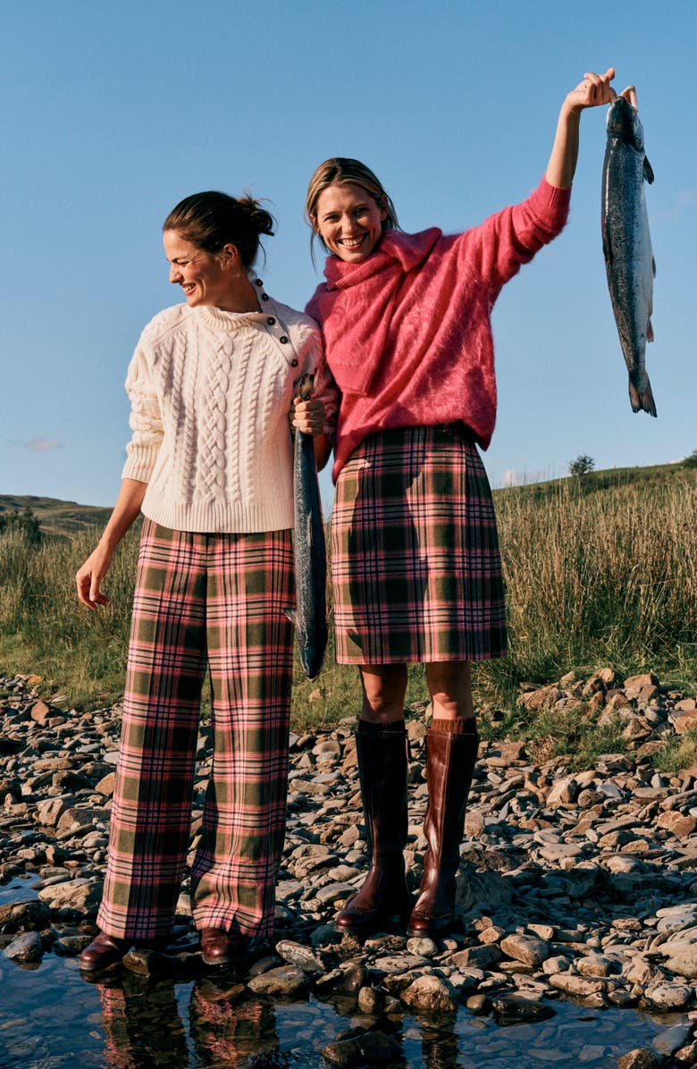 Boden Helen Kilt Skirt, Main, color, Green, Pink Check
