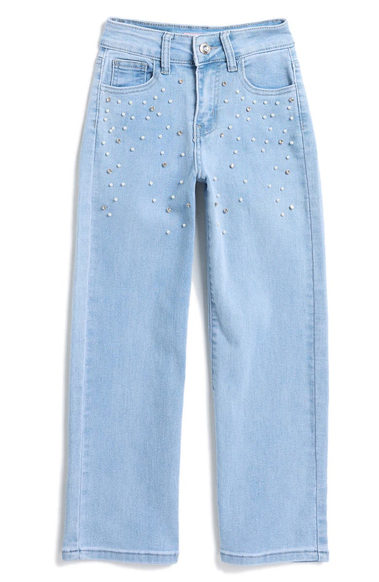 GOGO STAR Kids' Rhinestone & Faux Pearl Straight Leg Jeans, Main, color,