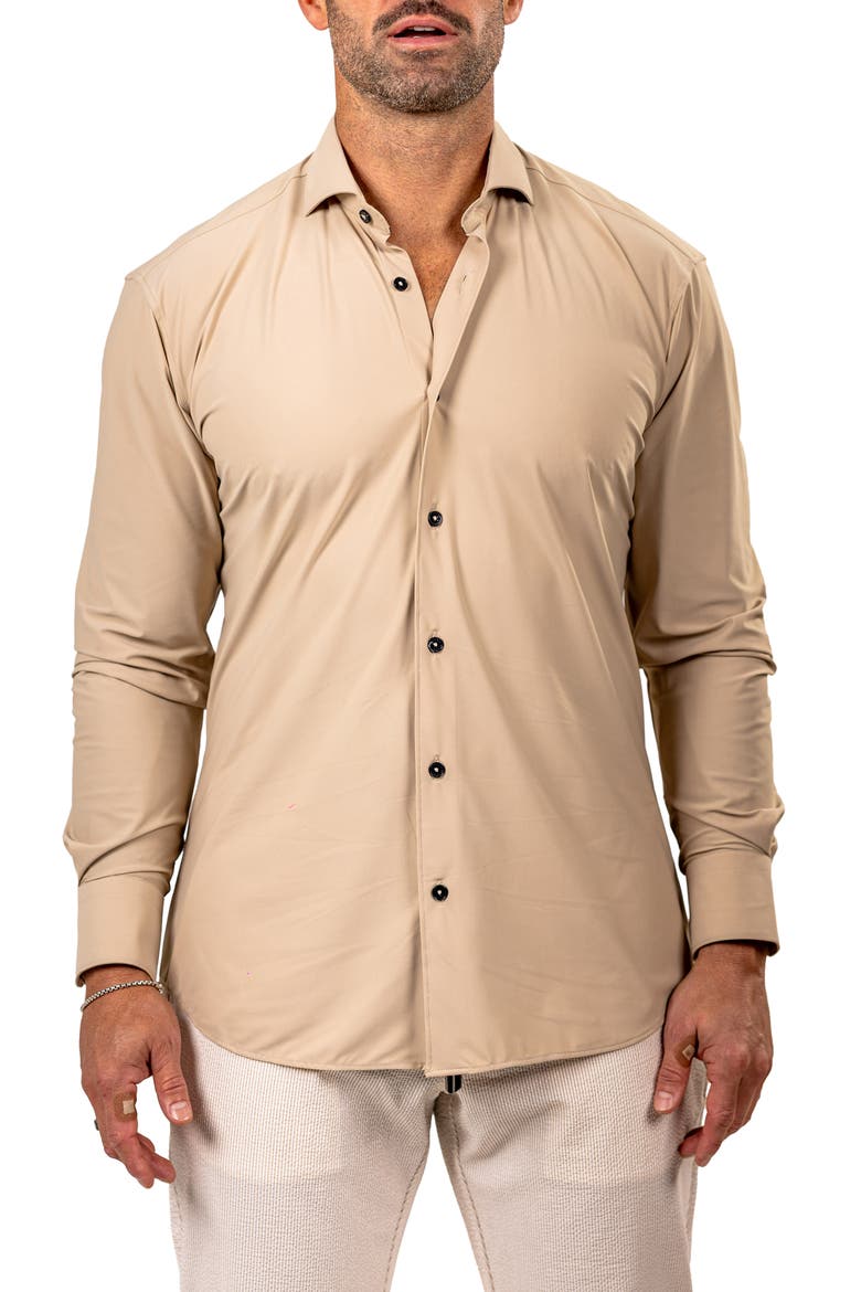 Eins Shaped Fit Marthy3009 Brown Knit Button-Up Shirt, Main, color, BROWN