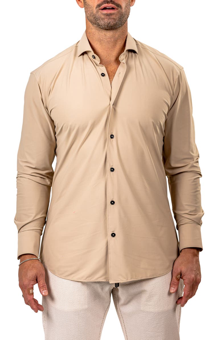 Maceoo Eins Shaped Fit Marthy3009 Brown Knit Button-Up Shirt, Main, color, 