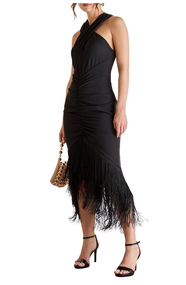 Coast Fringe Hem Cross Neck Midi Dress, Alternate, color,
