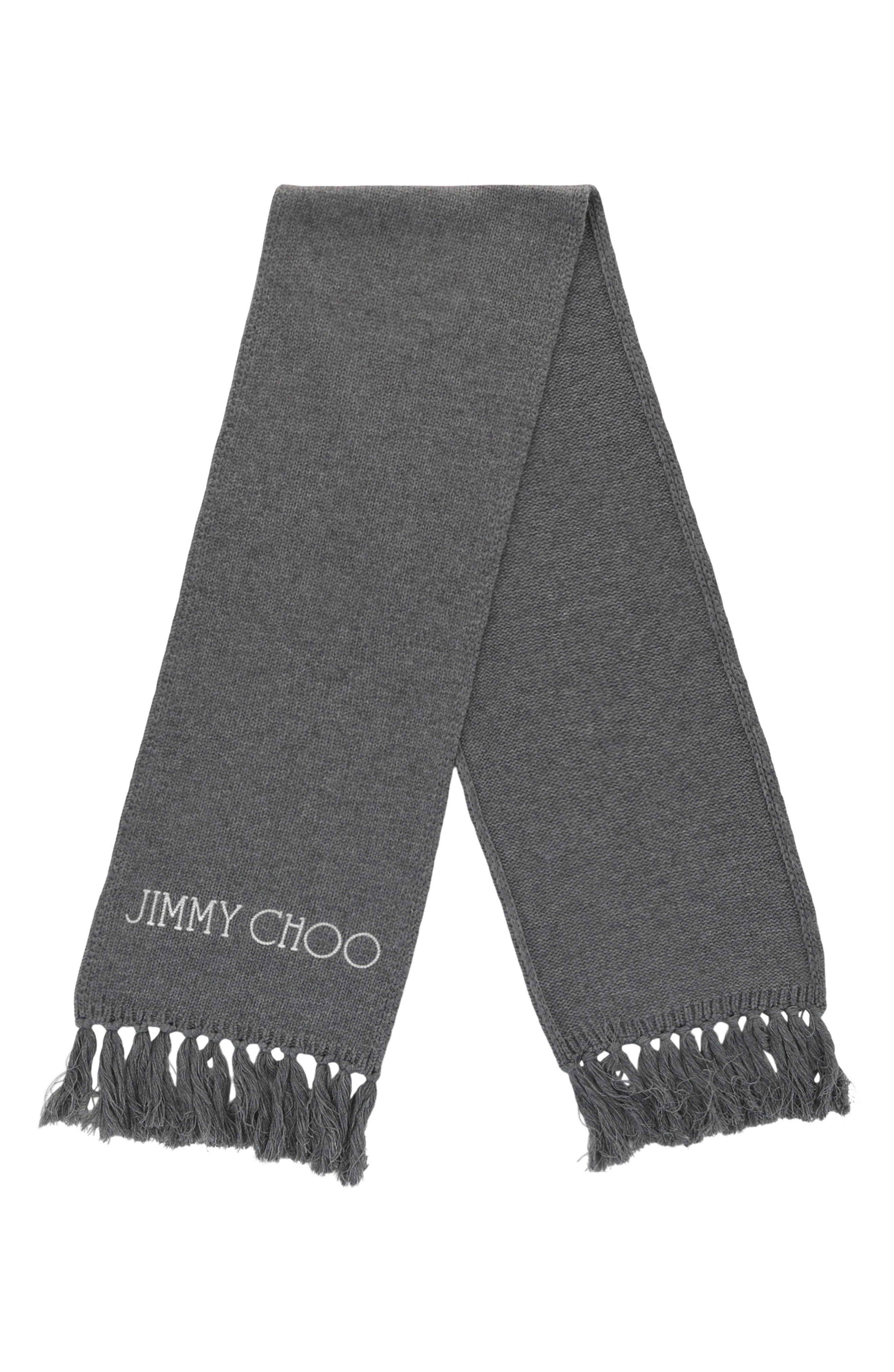 Jimmy Choo Embroidered Logo Wool Scarf