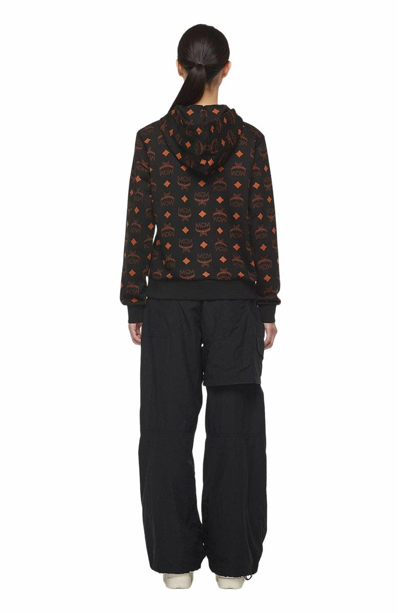 MCM Maxi Monogram Print Hoodie in Organic Cotton, Alternate, color, Black