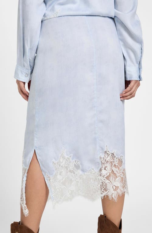 Guess Lana Lace Trim Midi Skirt In Blue