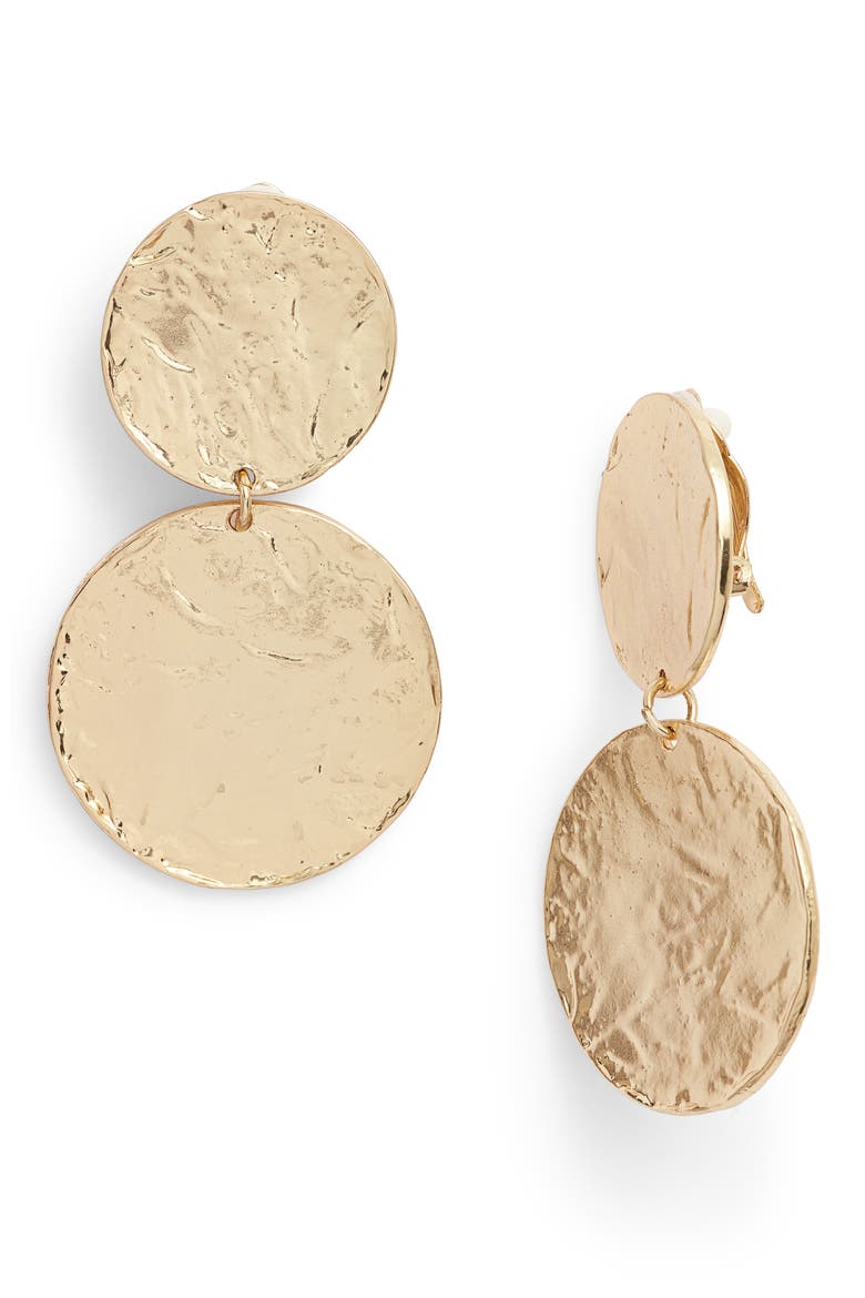 Aimee Large Disc Clip Earrings, Main, color, GOLD