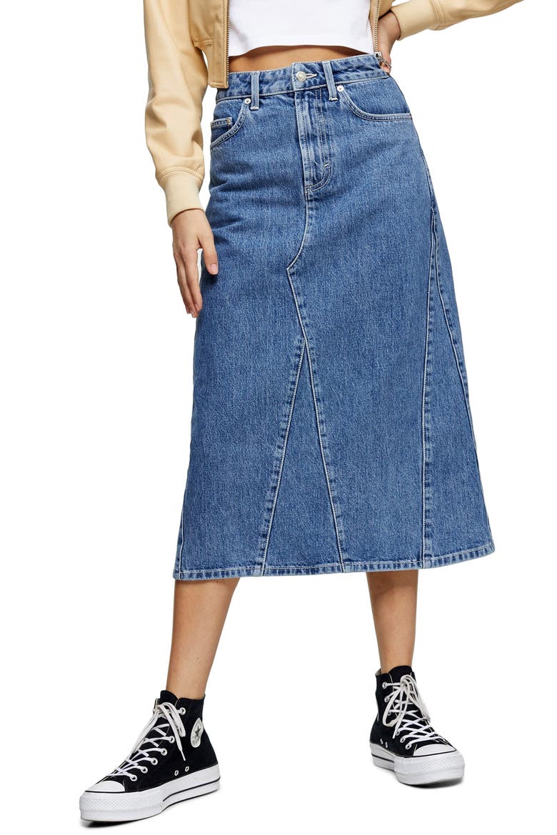A-Line Denim Skirt, Main, color, MID DENIM