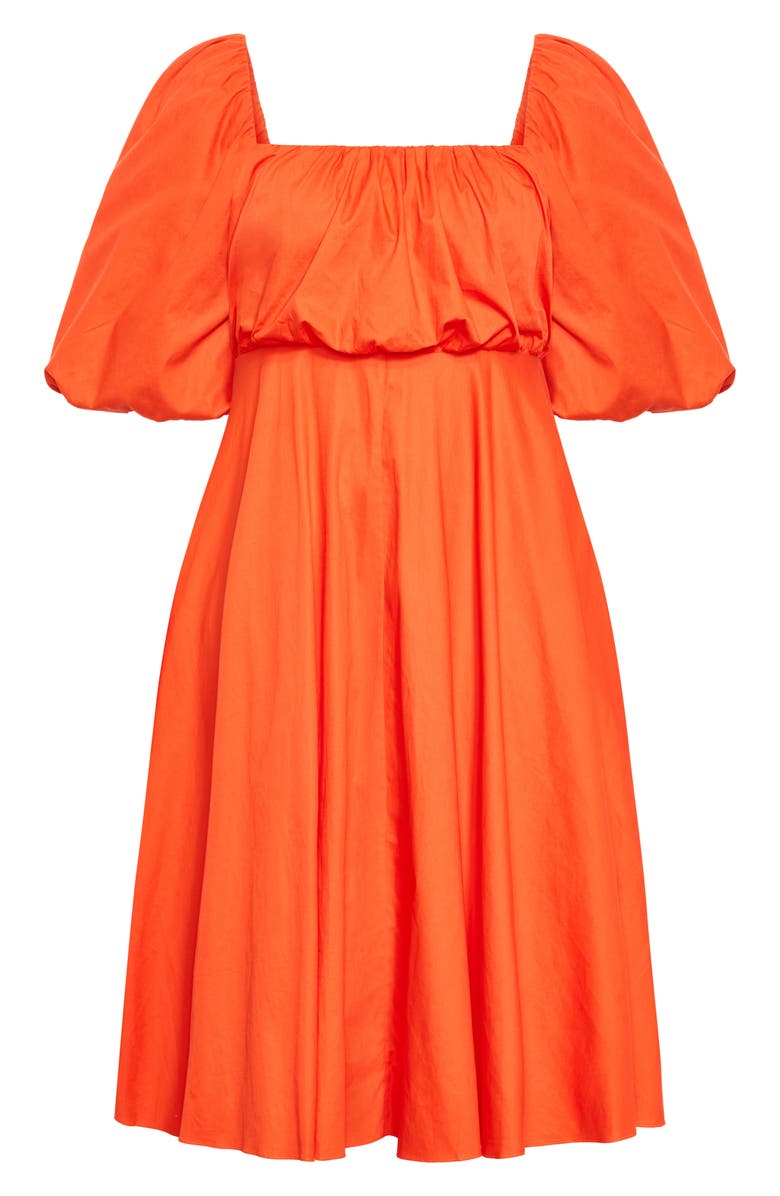 City Chic Rosabella Puff Sleeve Midi Dress, Alternate, color, Tangerine Tango