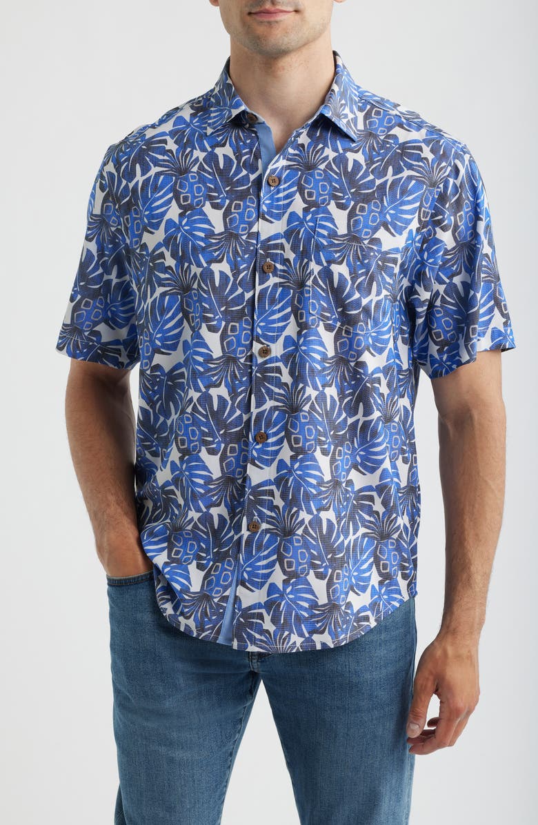 Tommy Bahama Coastal Ease Piña Party IslandZone<sup>®</sup> Short Sleeve Button-Up Shirt, Main, color, Sandstone