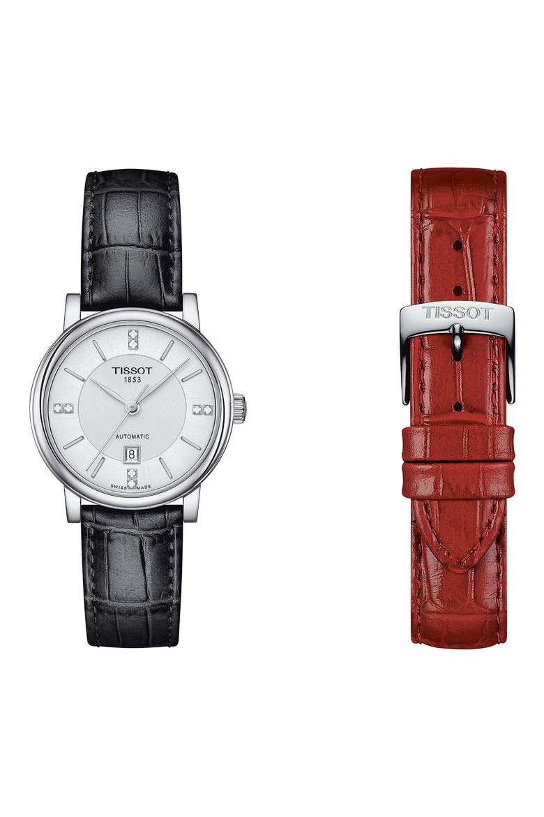 Carson Premium Diamond Leather Strap Watch, 30mm, Alternate, color, GREY
