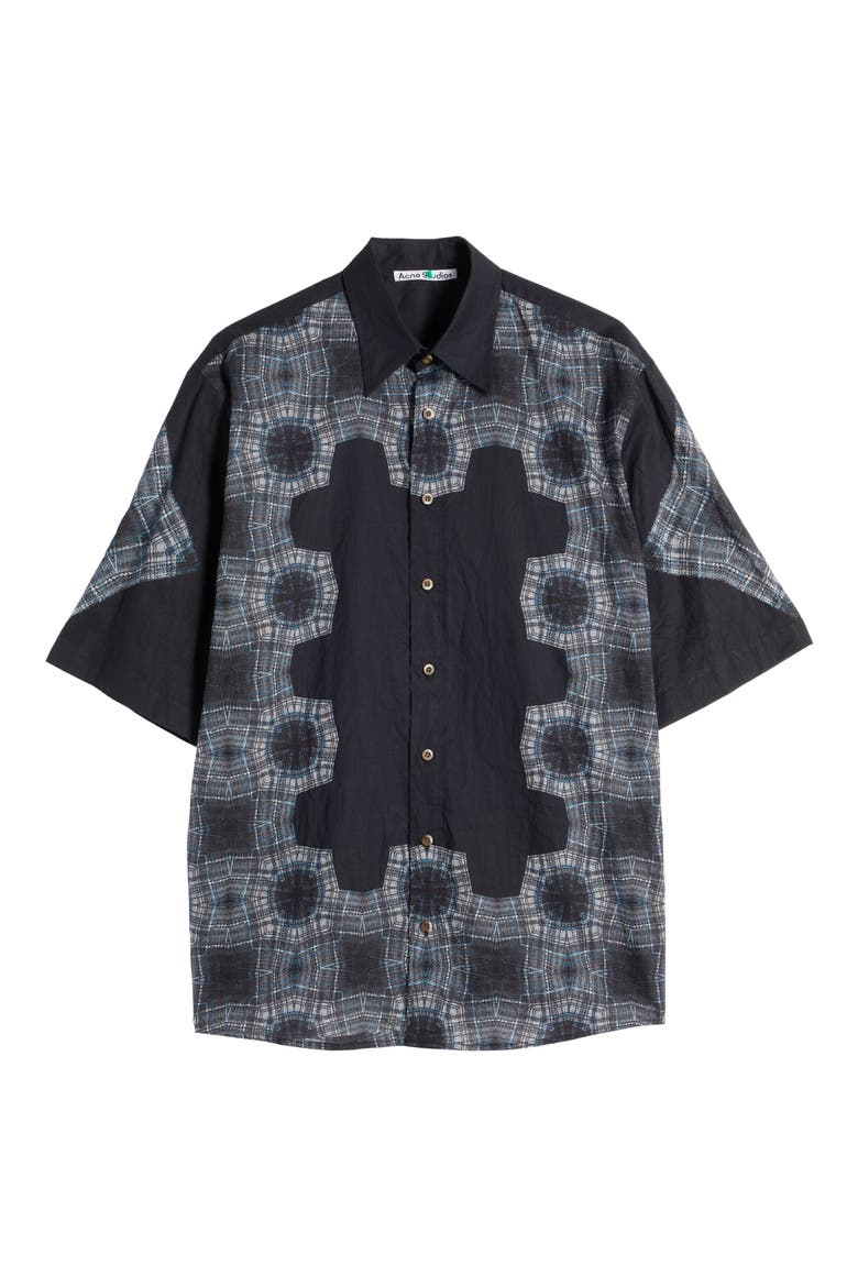 Kaleidoscope Print Short Sleeve Button-Up Shirt, Alternate, color, BLUE