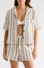 Elan Knit Short Sleeve Button-Up Cover-Up Shirt