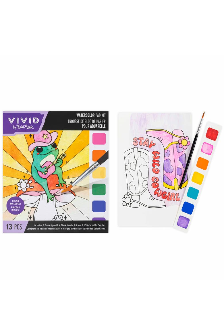 Watercolor Pad Kit, Western, 8 Frog & Cowgirl Designs, Alternate, color, Multicolored