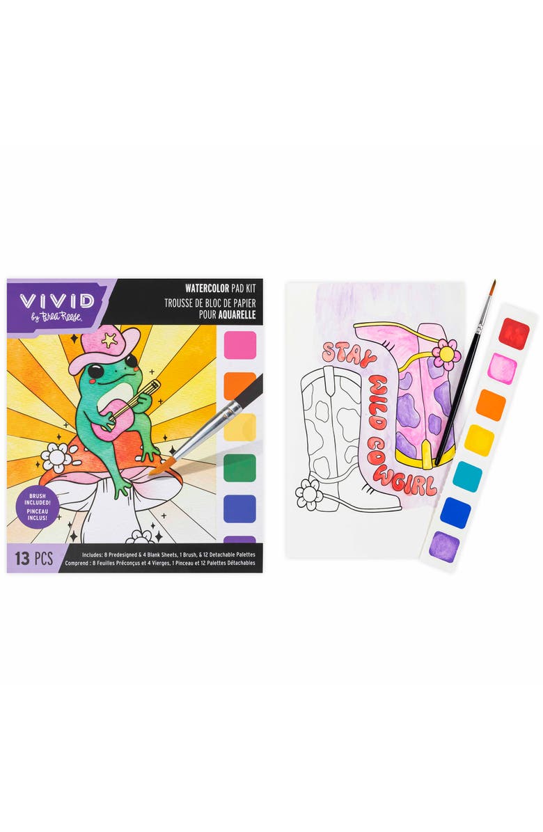 Brea Reese Vivid Watercolor Pad Kit, Western, 8 Frog & Cowgirl Designs, Alternate, color, Multicolored