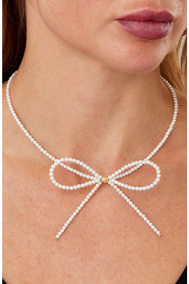 Shell Pearl Bow Necklace, Alternate, color, WHITE