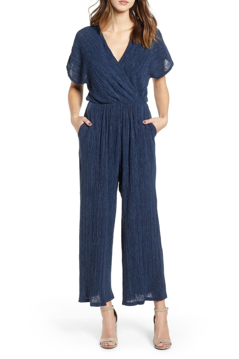 Textured Jumpsuit, Main, color, NAVY PEA COAT