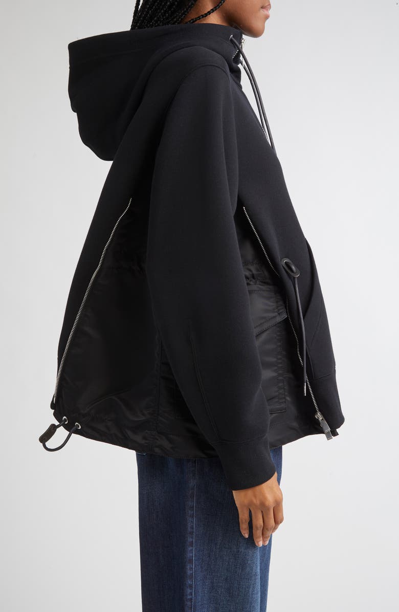 Sacai Sponge Sweat x Nylon Twill Hoodie, Alternate, color, Black/ Black 002