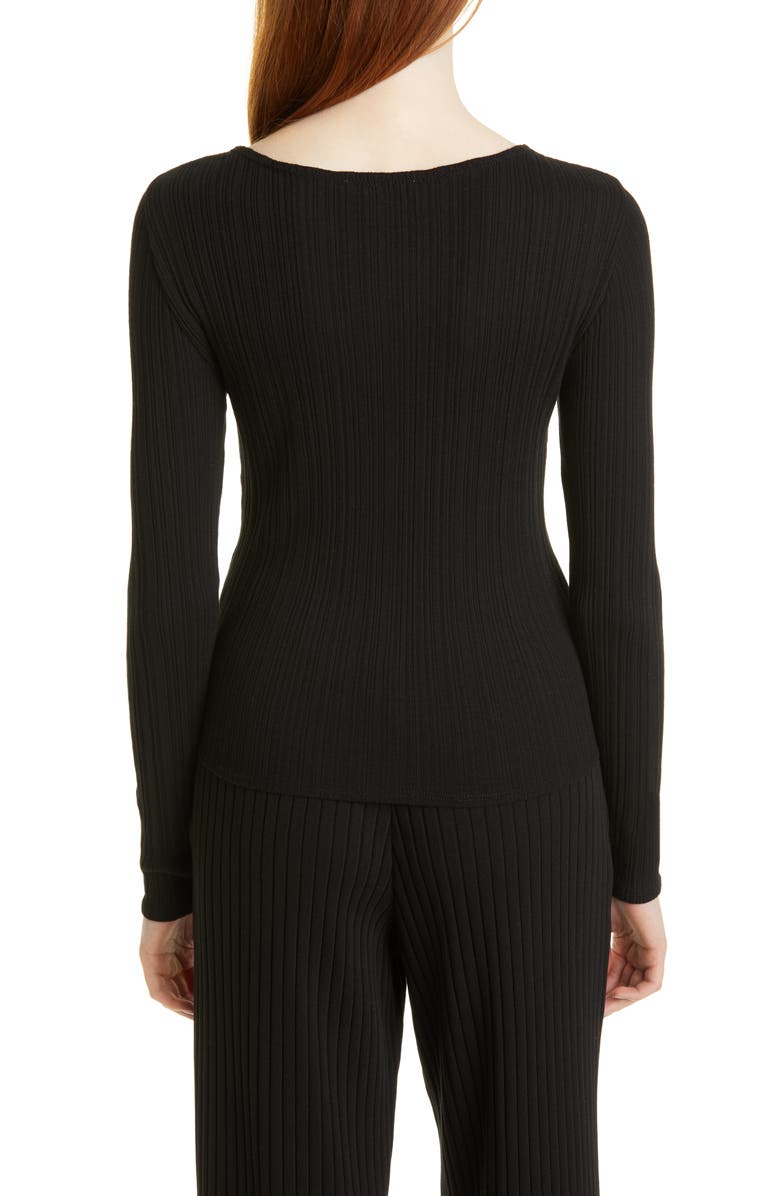 Vince Ribbed Long Sleeve Wrap Top, Alternate, color, Black