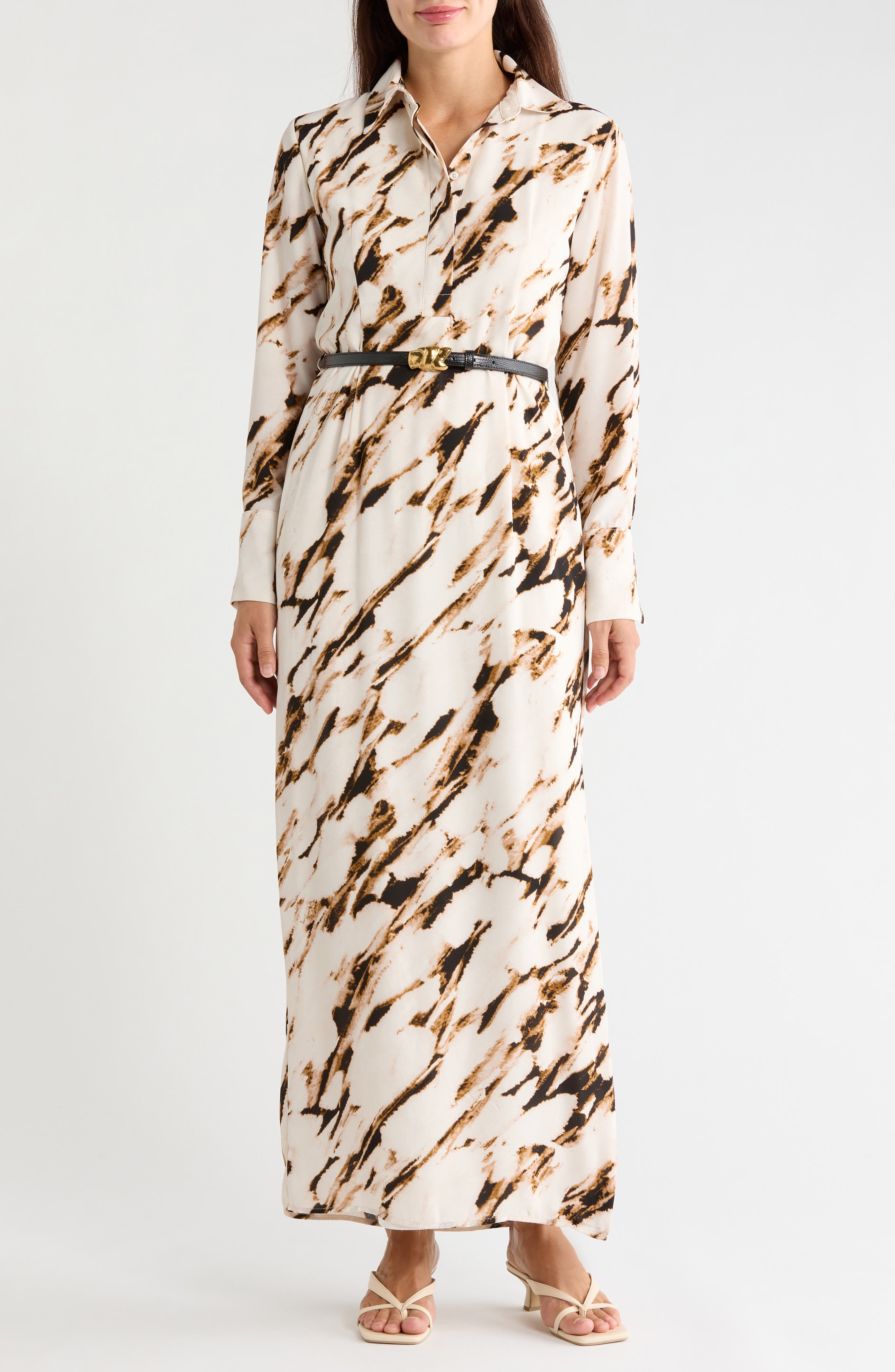 Long Sleeve Belted Shirtdress