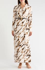 DONNA KARAN Long Sleeve Belted Shirtdress