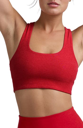 Beyond Yoga Space Dye Simplicity Racerback Sports Bra In Holly Red Heather