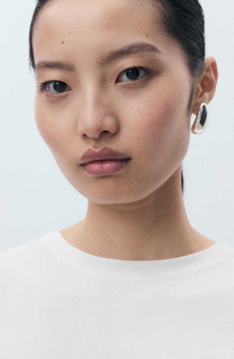 MANGO Short Sleeve Cotton Blend Sweater, Alternate, color, White