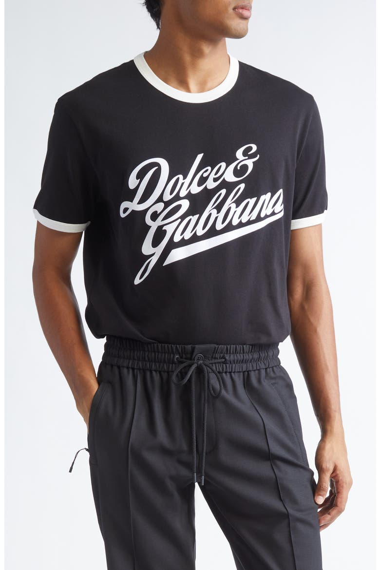 Flocked Logo Appliqué Ringer T-Shirt, Main, color, N0000 NERO
