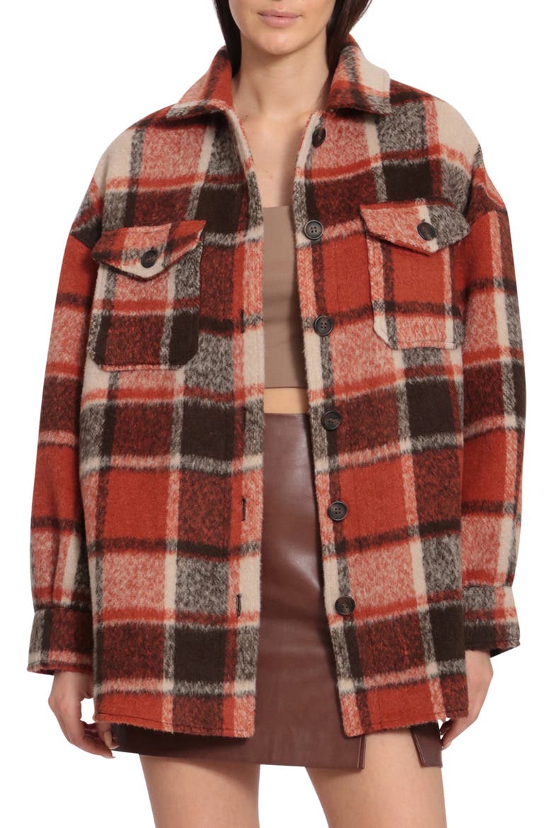 Plaid Boyfriend Shacket, Main, color, CREAM/ RUST/ ORANGE