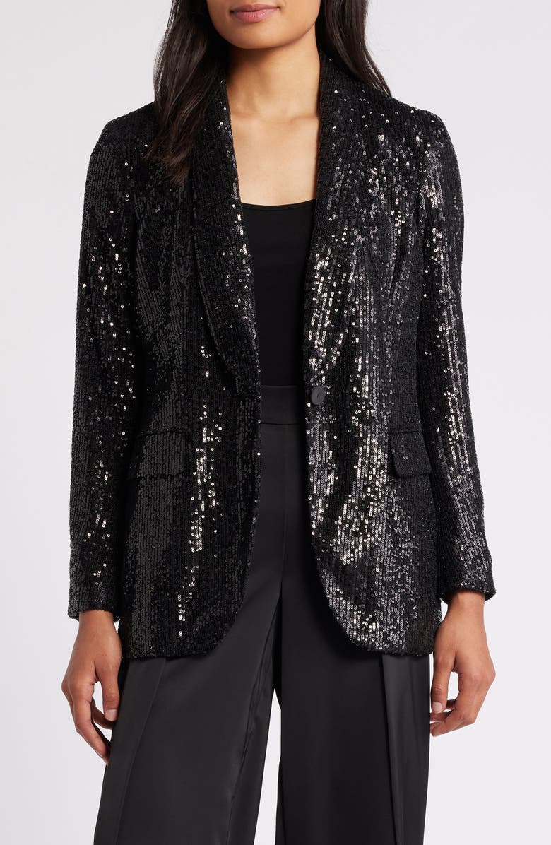 Anne Klein Sequin Shawl Collar Blazer, Main, color, 