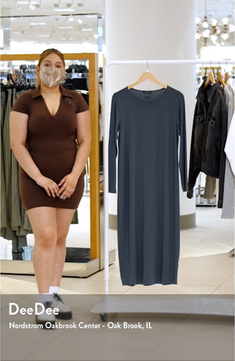 Jewel Neck Long Sleeve Jersey Shift Dress, sales video thumbnail
