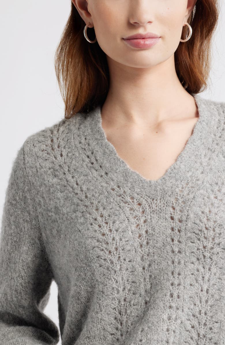 Treasure & Bond Oversize Pointelle V-Neck Sweater, Alternate, color, Grey Heather