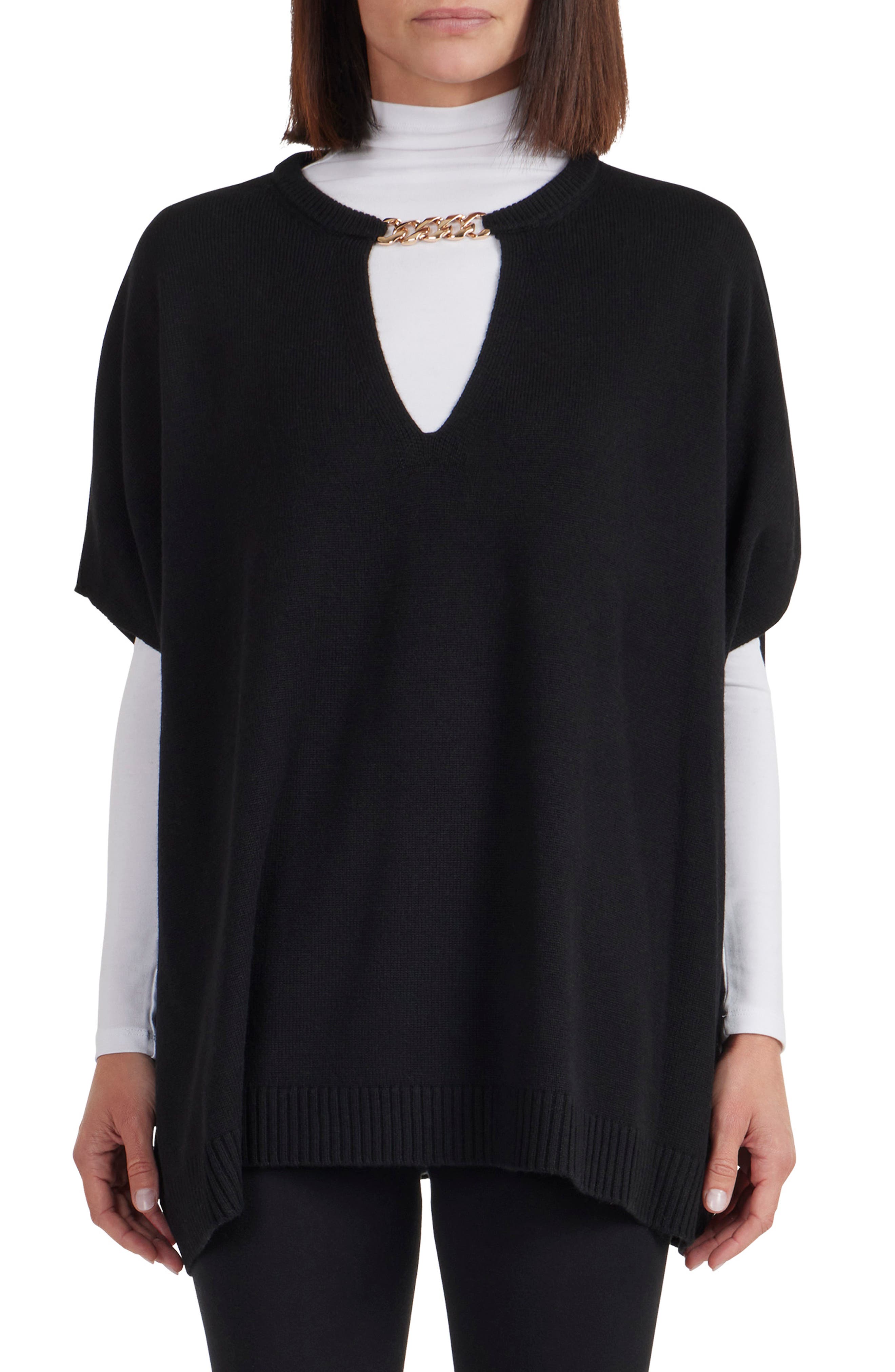 Bruno Magli Wool & Cashmere Blend Chain Trim Knit Capelet Top