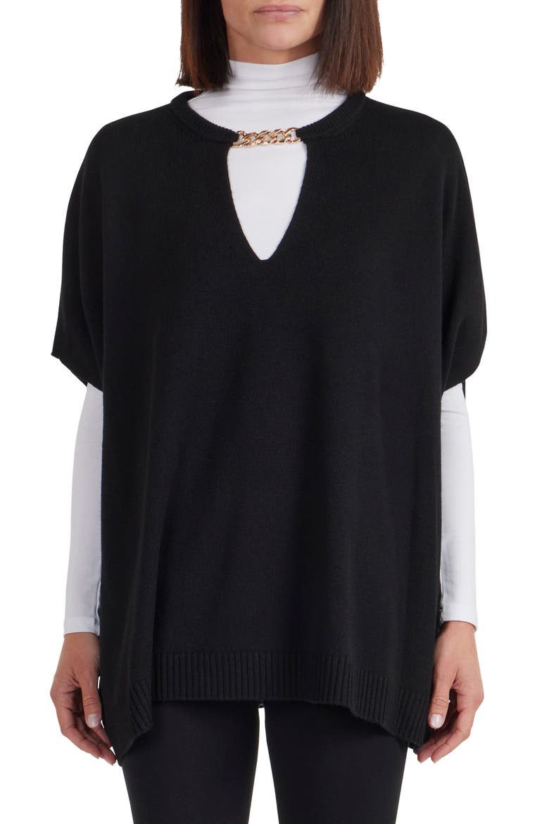 Wool & Cashmere Blend Chain Trim Knit Capelet Top, Main, color, BLACK