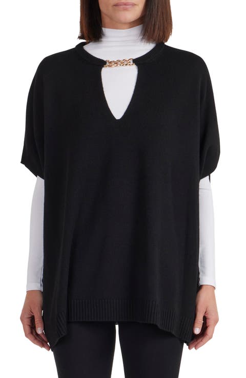 Wool & Cashmere Blend Chain Trim Knit Capelet Top