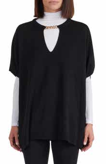 Bruno Magli Wool & Cashmere Blend Chain Trim Knit Capelet Top