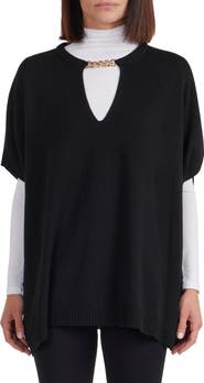 Bruno Magli Wool & Cashmere Blend Chain Trim Knit Capelet Top