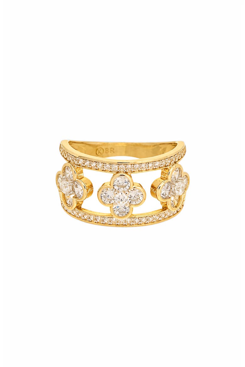 Cubic Zirconia Clover Ring, Main, color, YELLOW GOLD