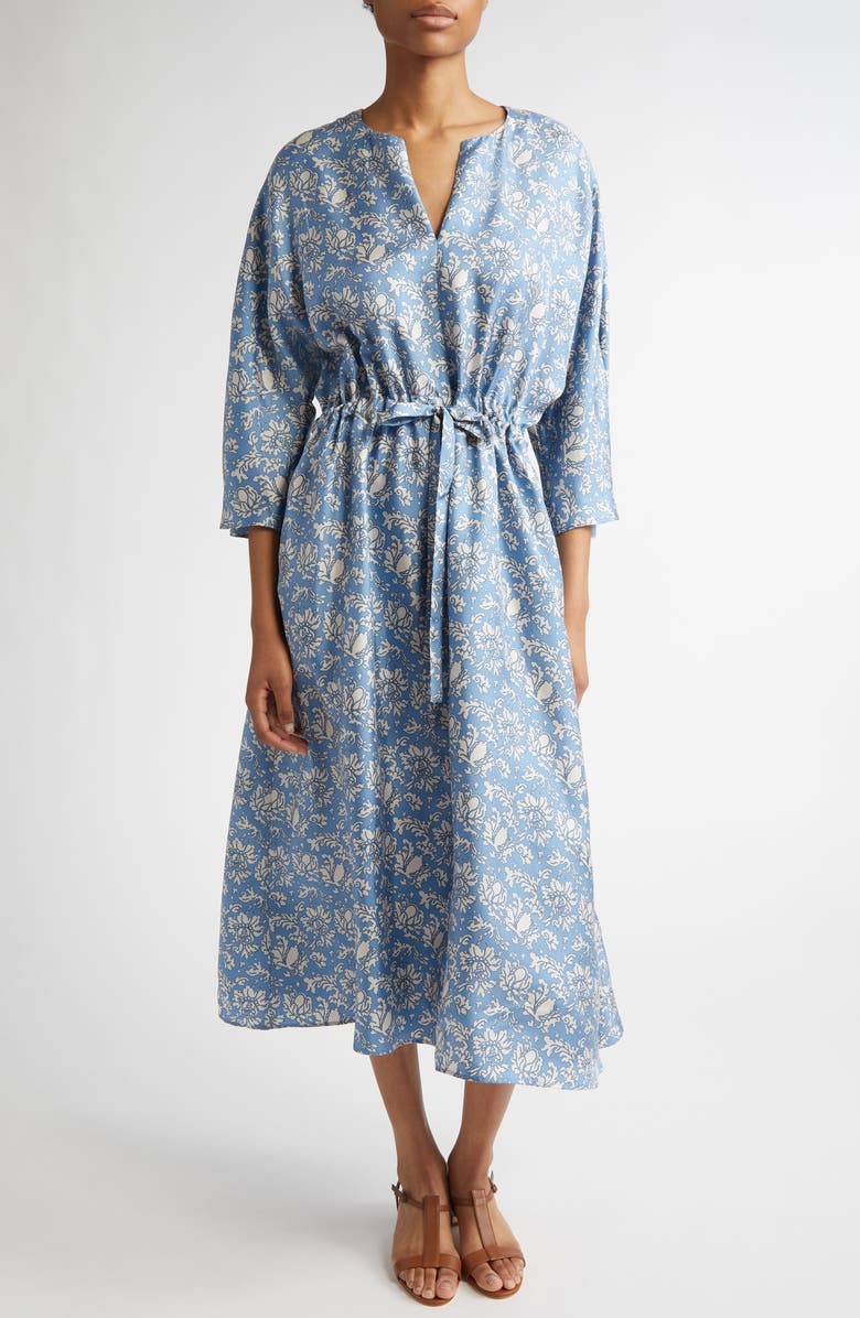 Max Mara Vanessa Floral Print Silk Twill Dress, Main, color, Light Blue