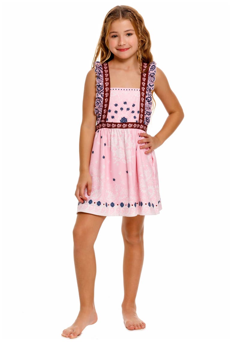 Kids' Valery Atma Placement Print Ruffle Sundress, Alternate, color, PINK