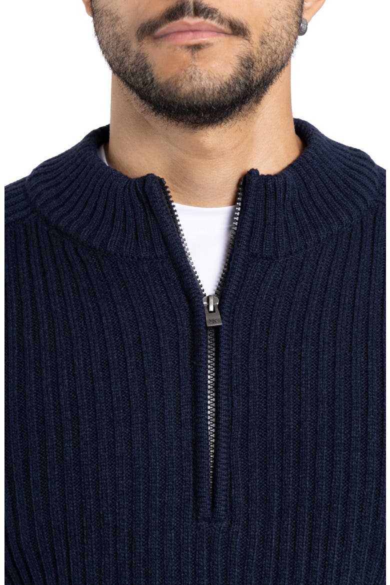 Rib Quarter Zip Sweater, Alternate, color, NAVY
