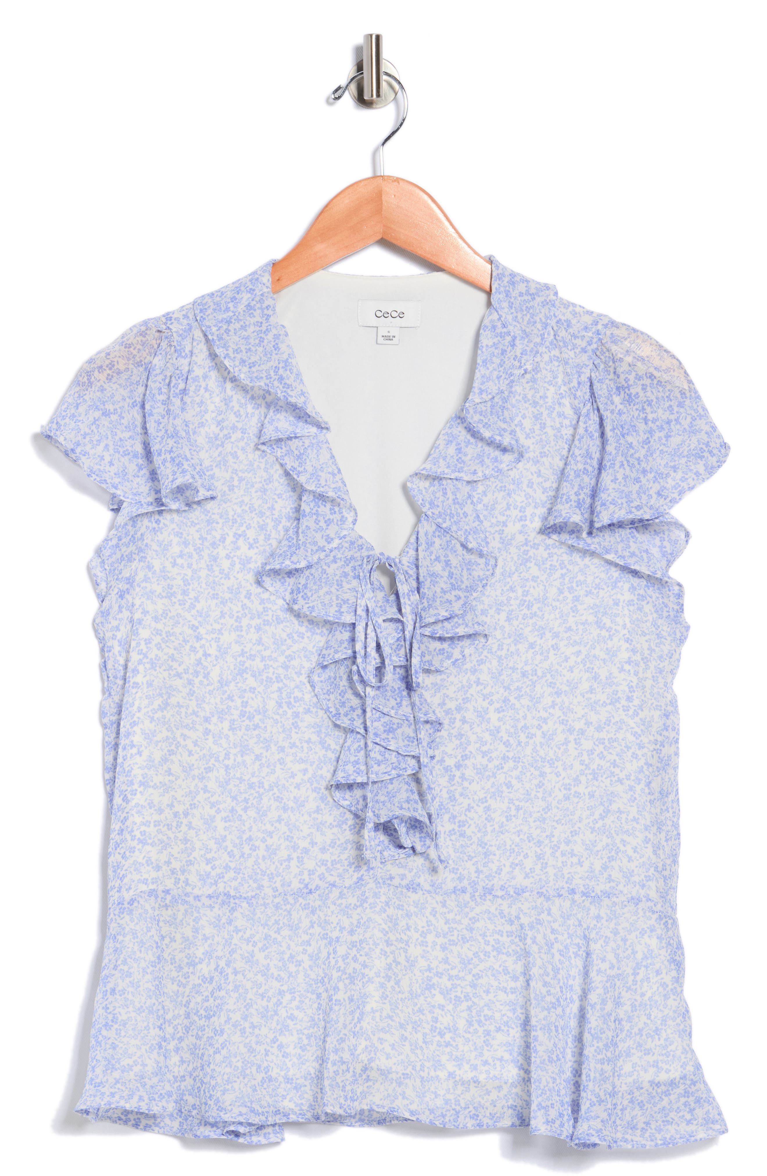 CeCe Floral Flutter Sleeve Ruffle Peplum Top