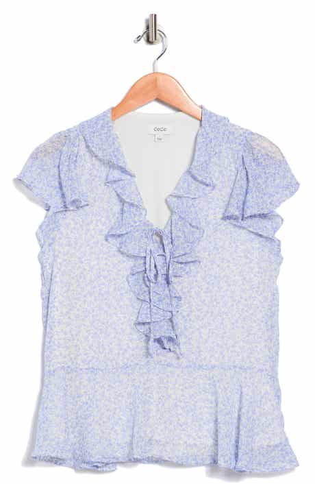 CeCe Floral Flutter Sleeve Ruffle Peplum Top