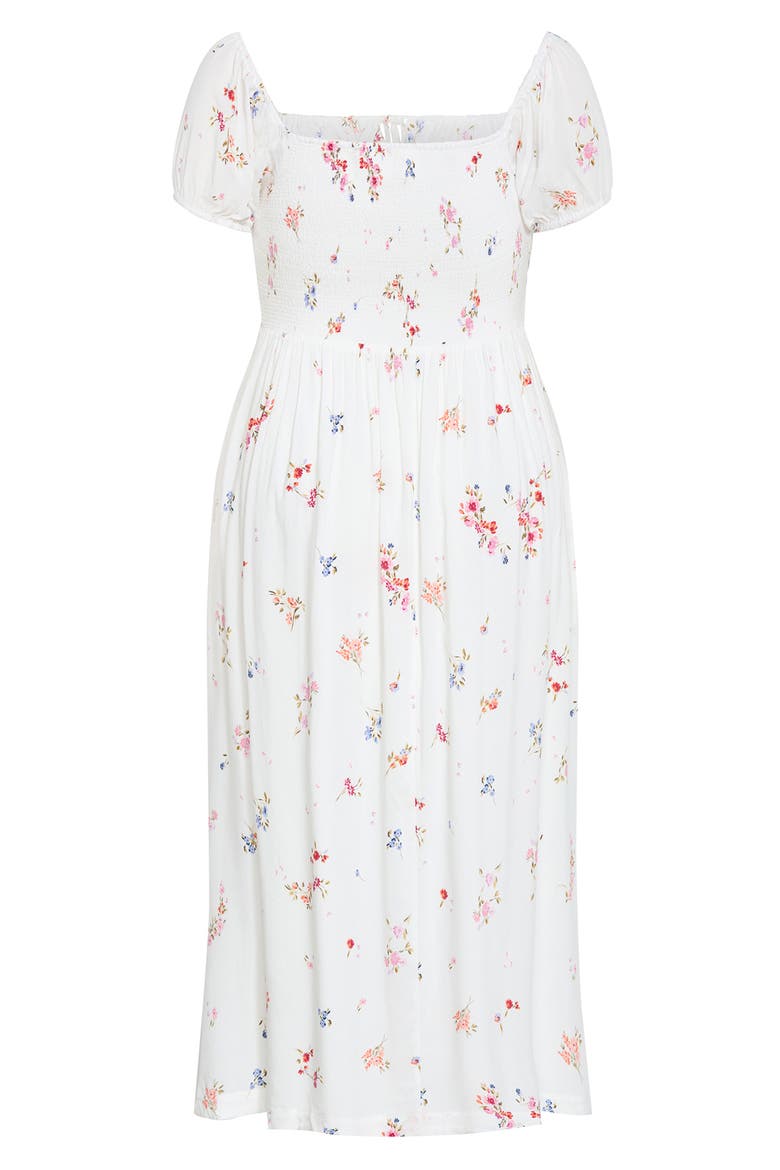 Abbie Floral Short Sleeve Midi Sundress, Alternate, color, IVORY PETAL