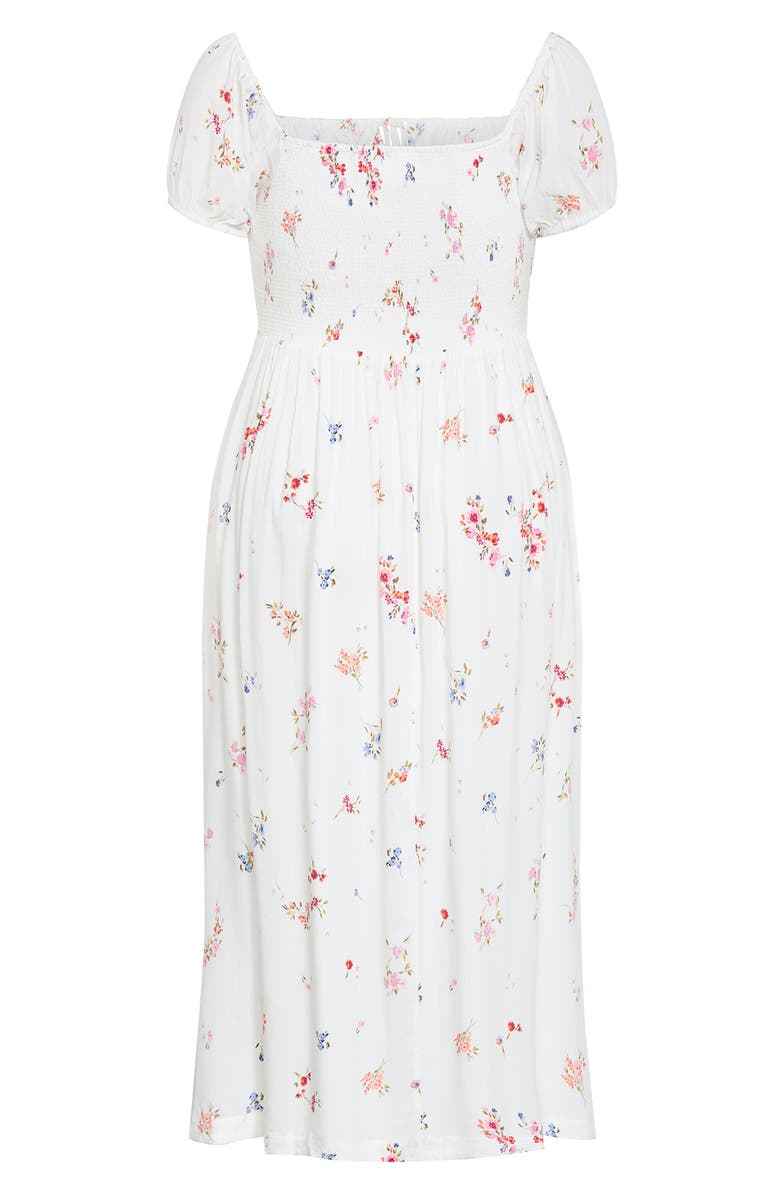 City Chic Abbie Floral Short Sleeve Midi Sundress, Alternate, color, Ivory Petal