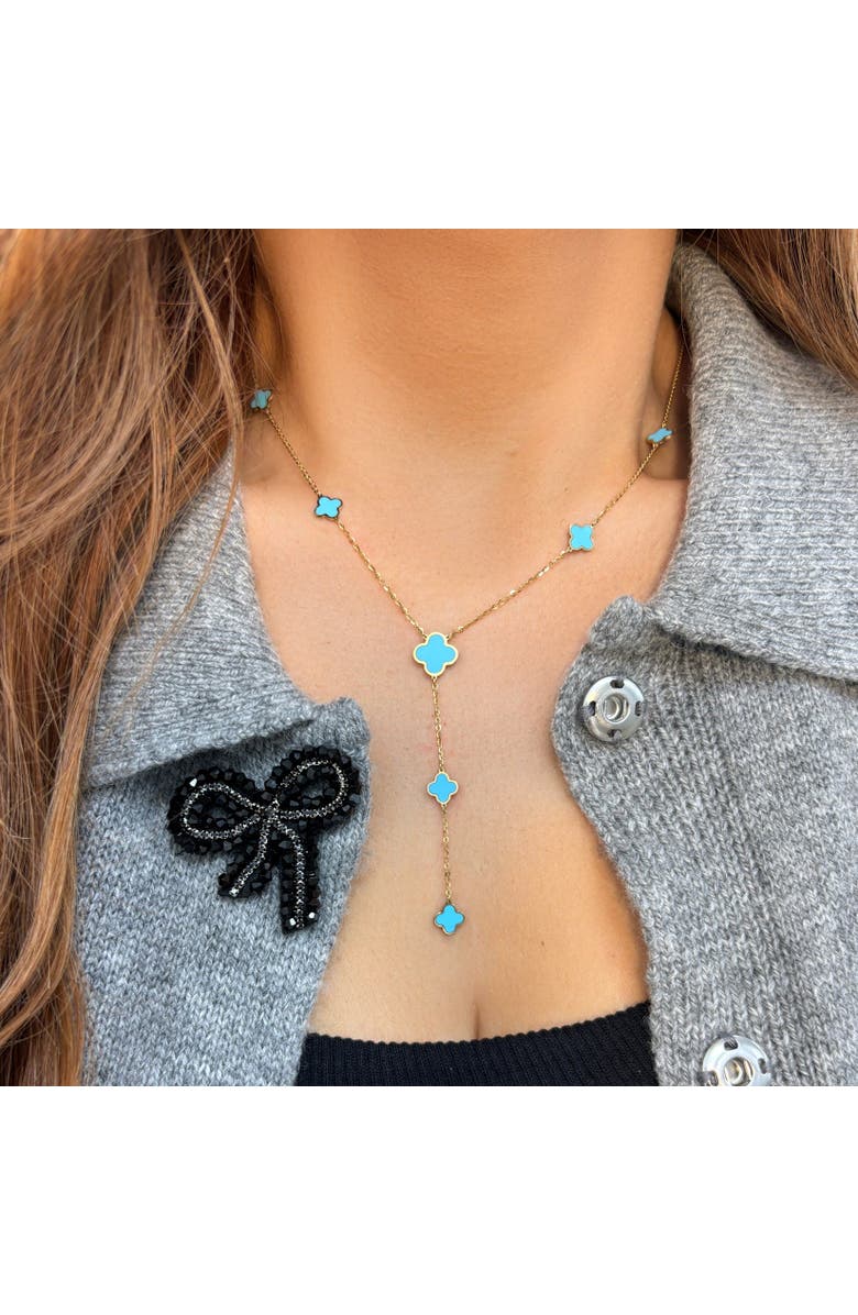 The Lovery Fine Jewelry Turquoise Clover Station Lariat Necklace, Alternate, color, Turquoise